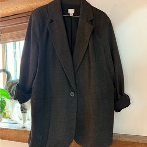 Grey Houndstooth Oversized Blazer